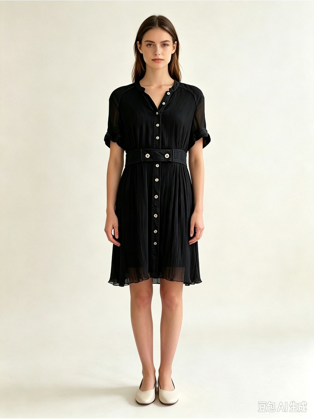 Catherine Malandrino Black Silk/Cotton Chiffon Button-Front Shirt Dress 4